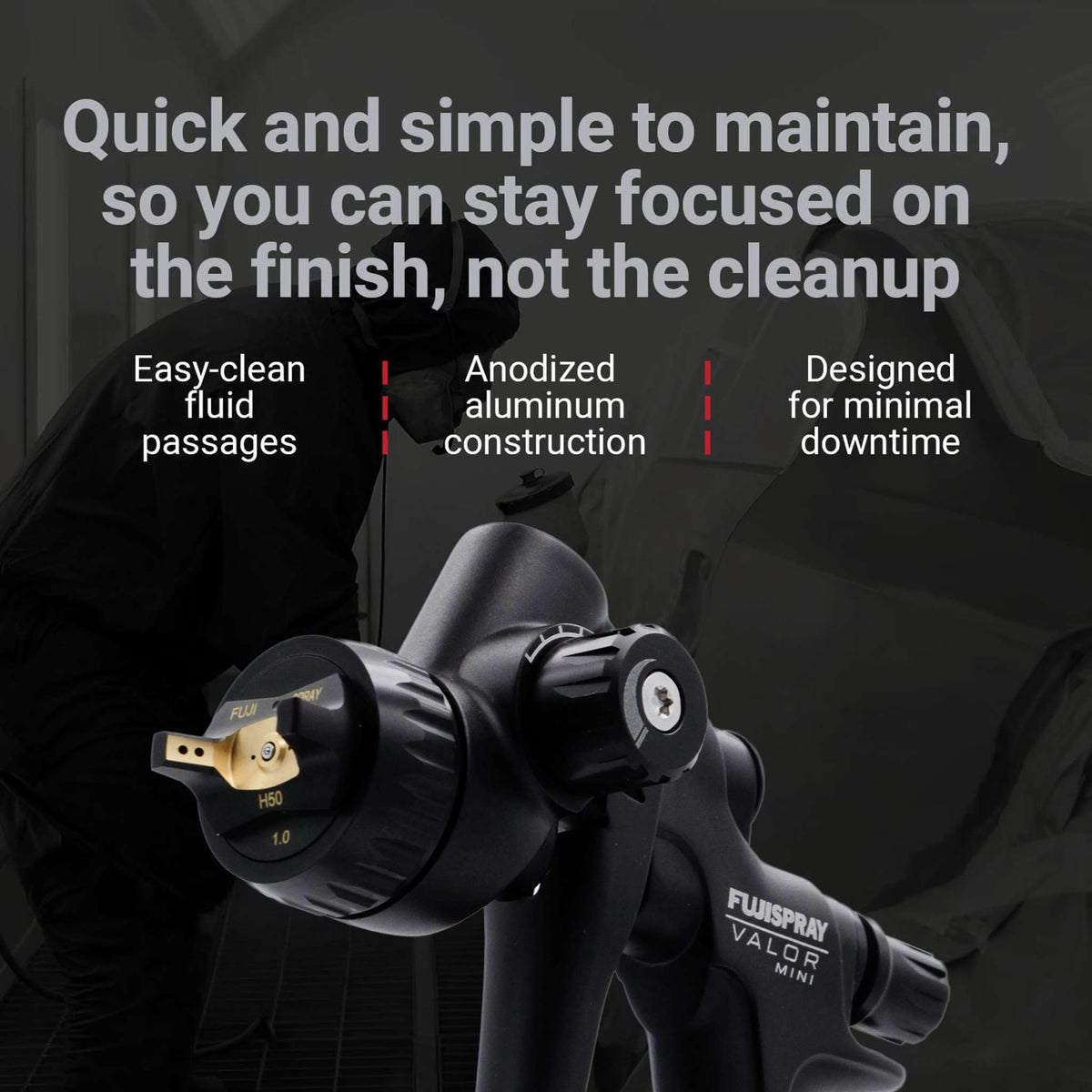 VALOR Mini H50 Compressor Spray Gun - Gravity Feed, 200cc Nylon Cup - 1.0 mm Air Cap Set