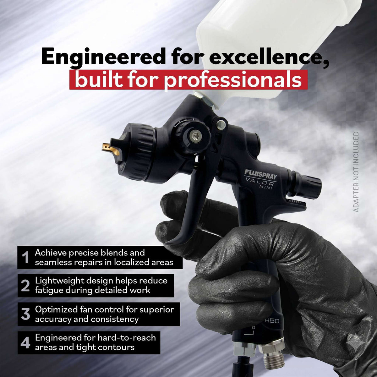VALOR Mini H50 Compressor Spray Gun - Gravity Feed, 200cc Nylon Cup - 1.0 mm Air Cap Set