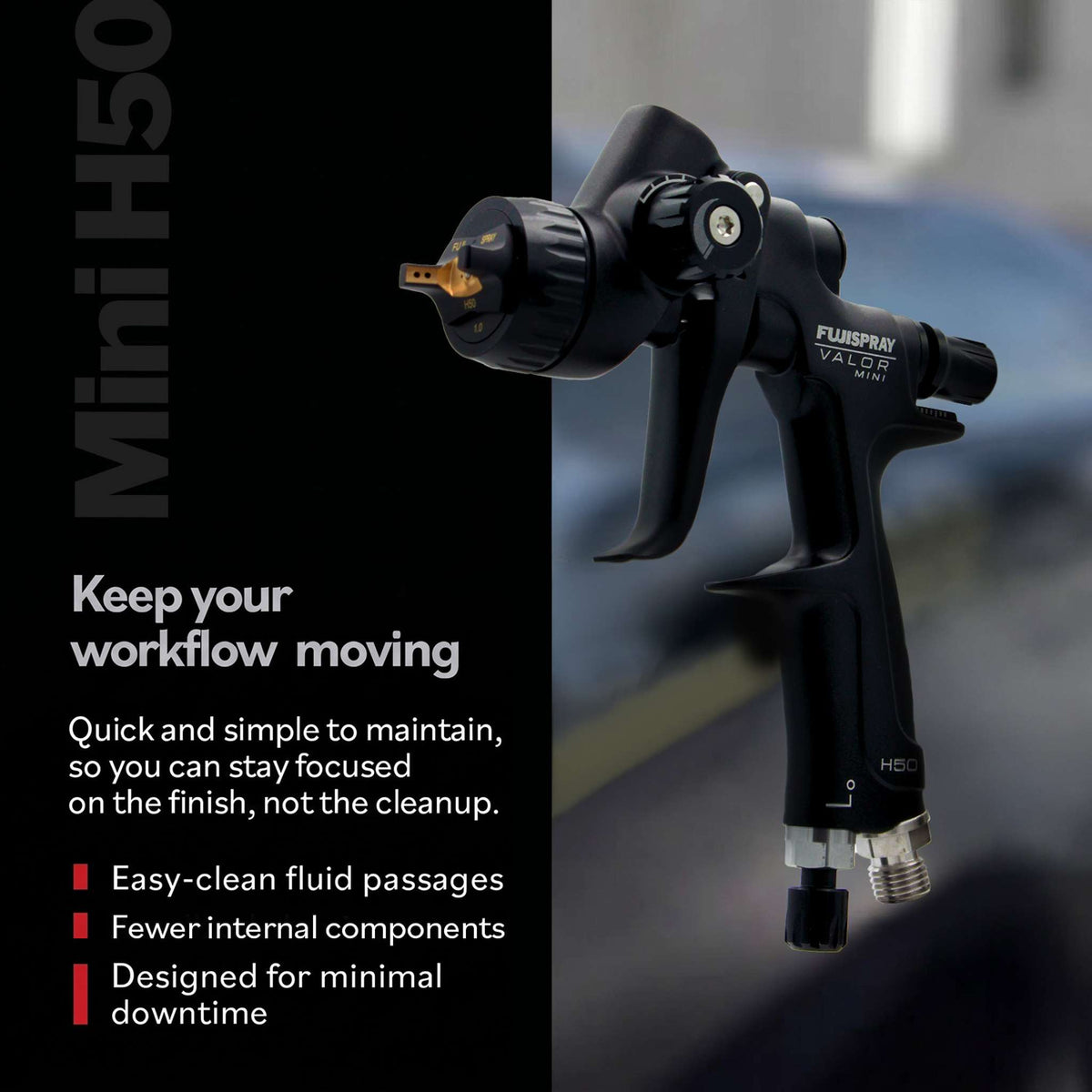 VALOR Mini H50 Compressor Spray Gun - Gravity Feed, 200cc Nylon Cup - 1.0 mm Air Cap Set