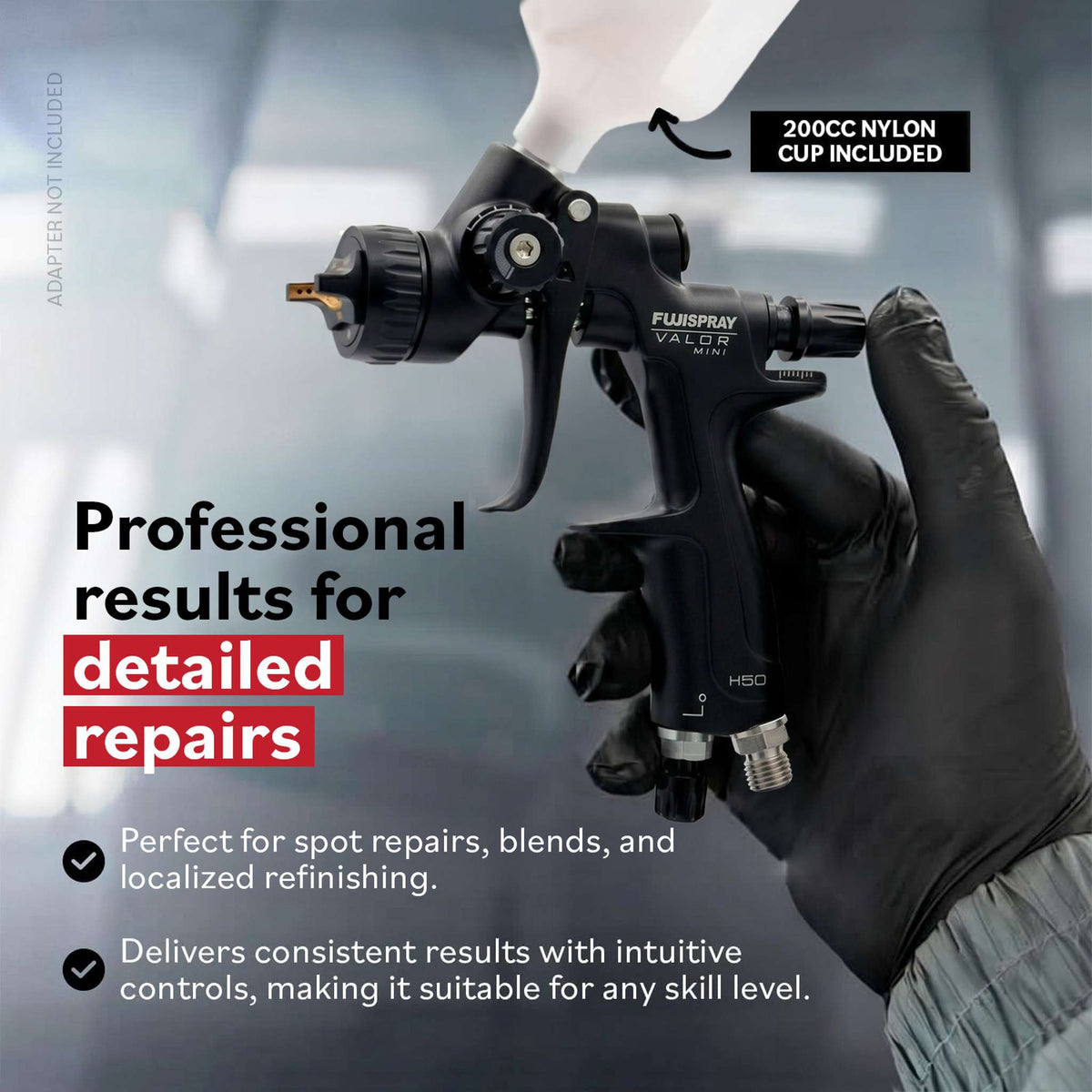 VALOR Mini H50 Compressor Spray Gun - Gravity Feed, 200cc Nylon Cup - 1.0 mm Air Cap Set