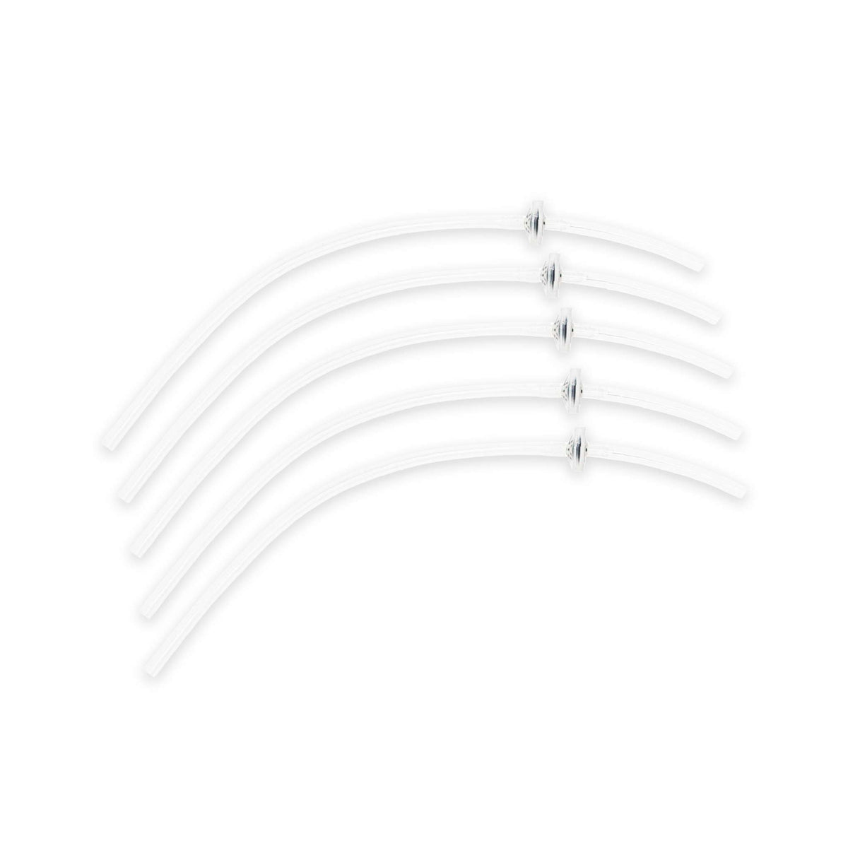 Five clear curved pressure tubes, each with a check valve fitted at one end.