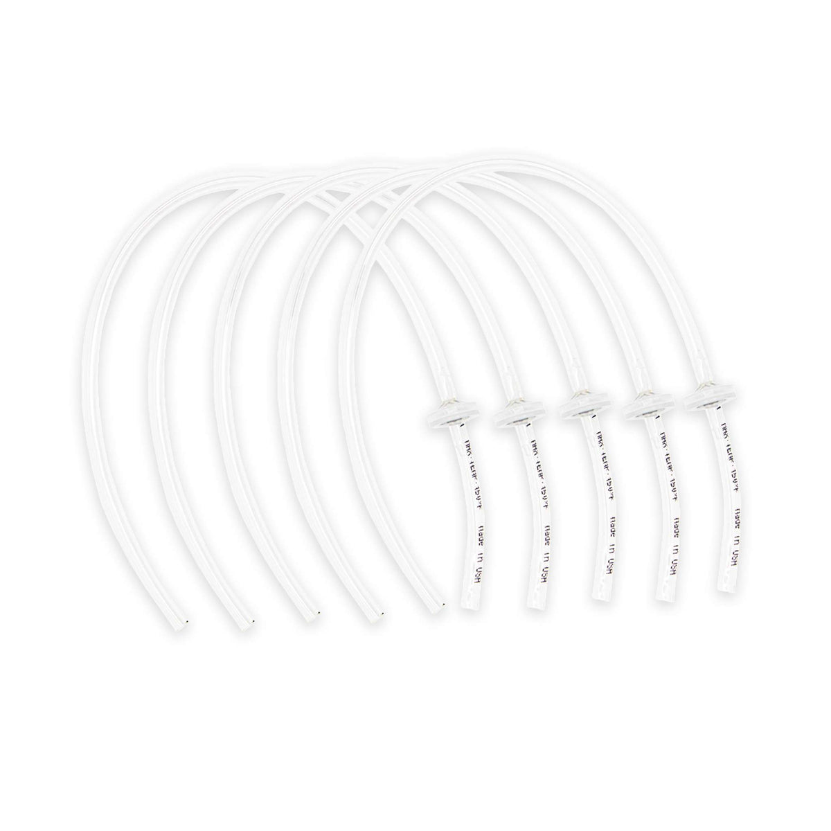 Five long clear pressure tubes, each with a check valve fitted at one end.