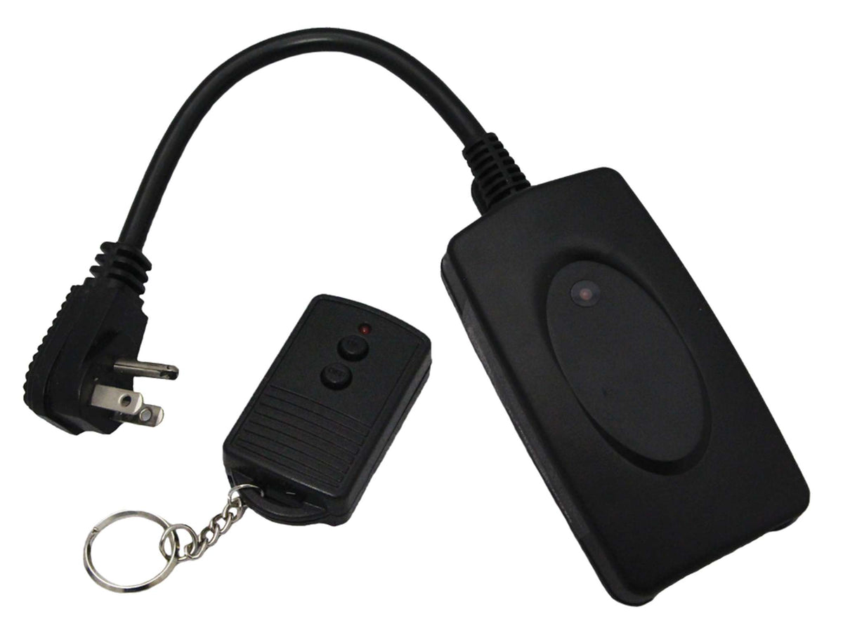 Fuji Spray 120V wireless turbine remote: a black receiver on a power lead, with the keyfob transmitter beside it.