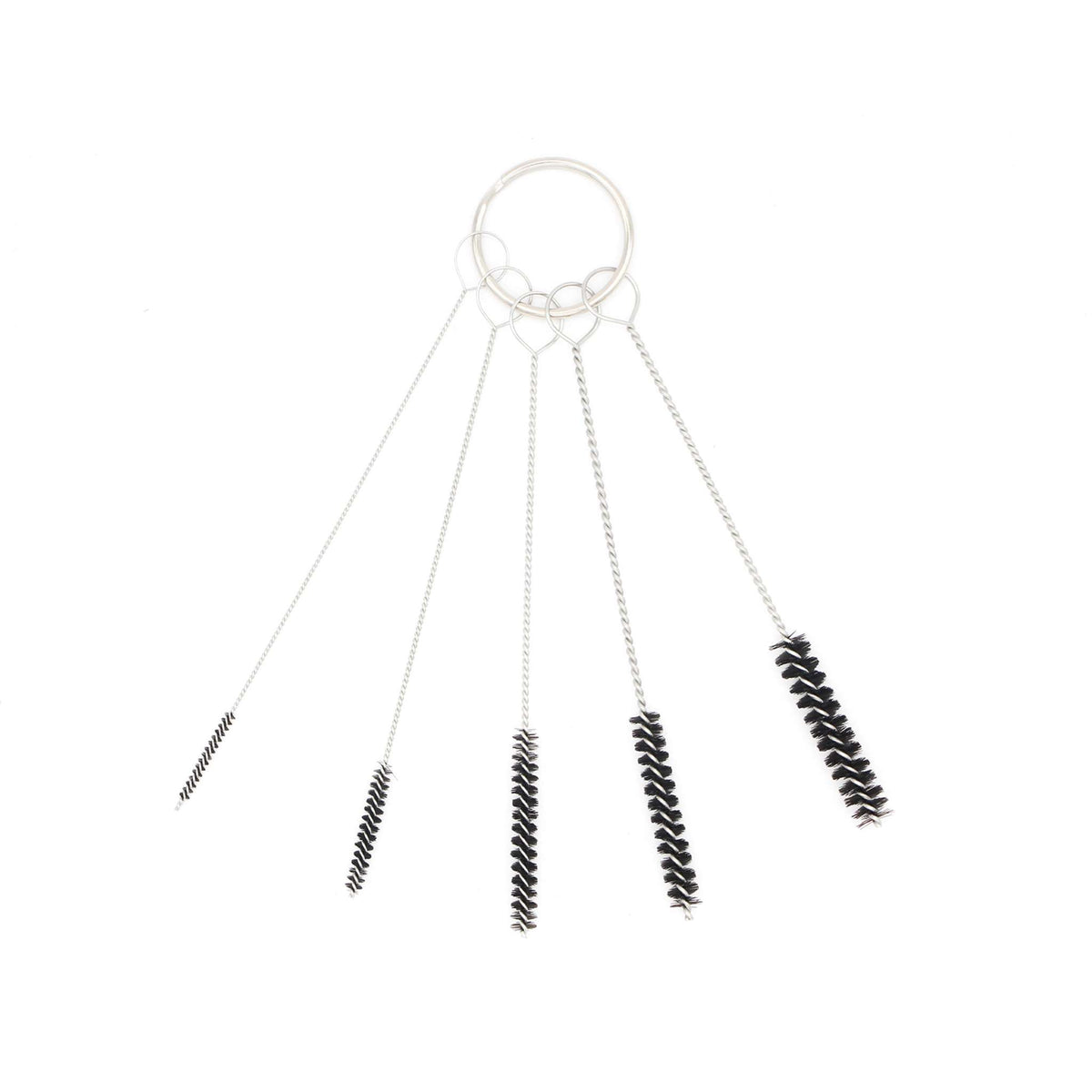 Set of five graduated cleaning brushes on a ring, from the 19-piece kit.