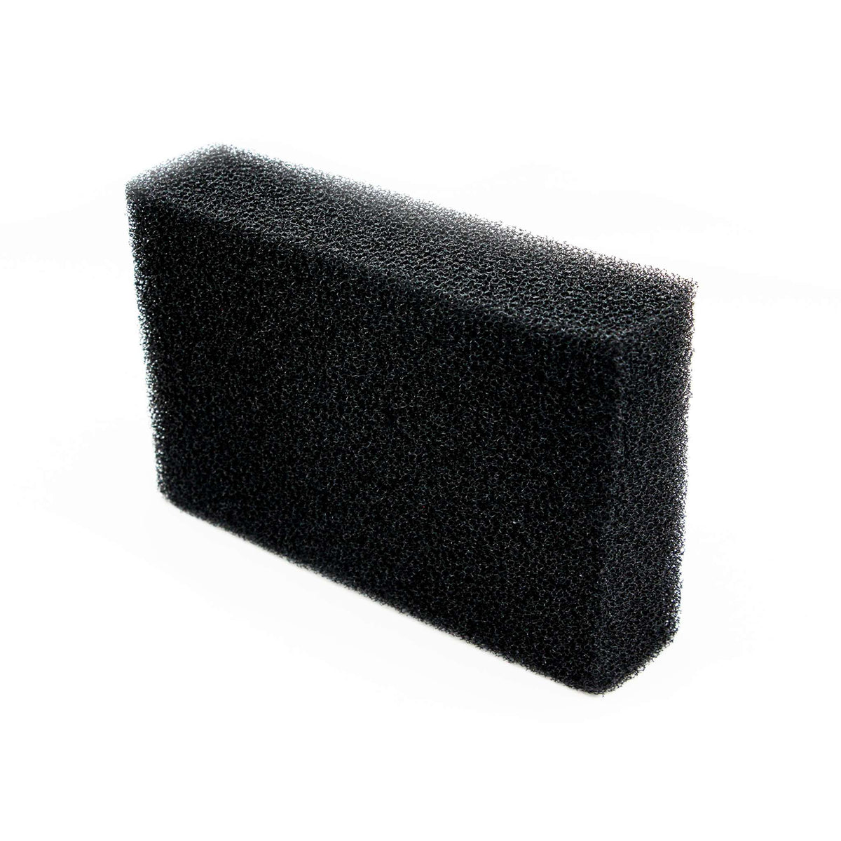 Black foam turbine filter for Q4 and Q5 Platinum turbines, standing on edge to show its thickness.