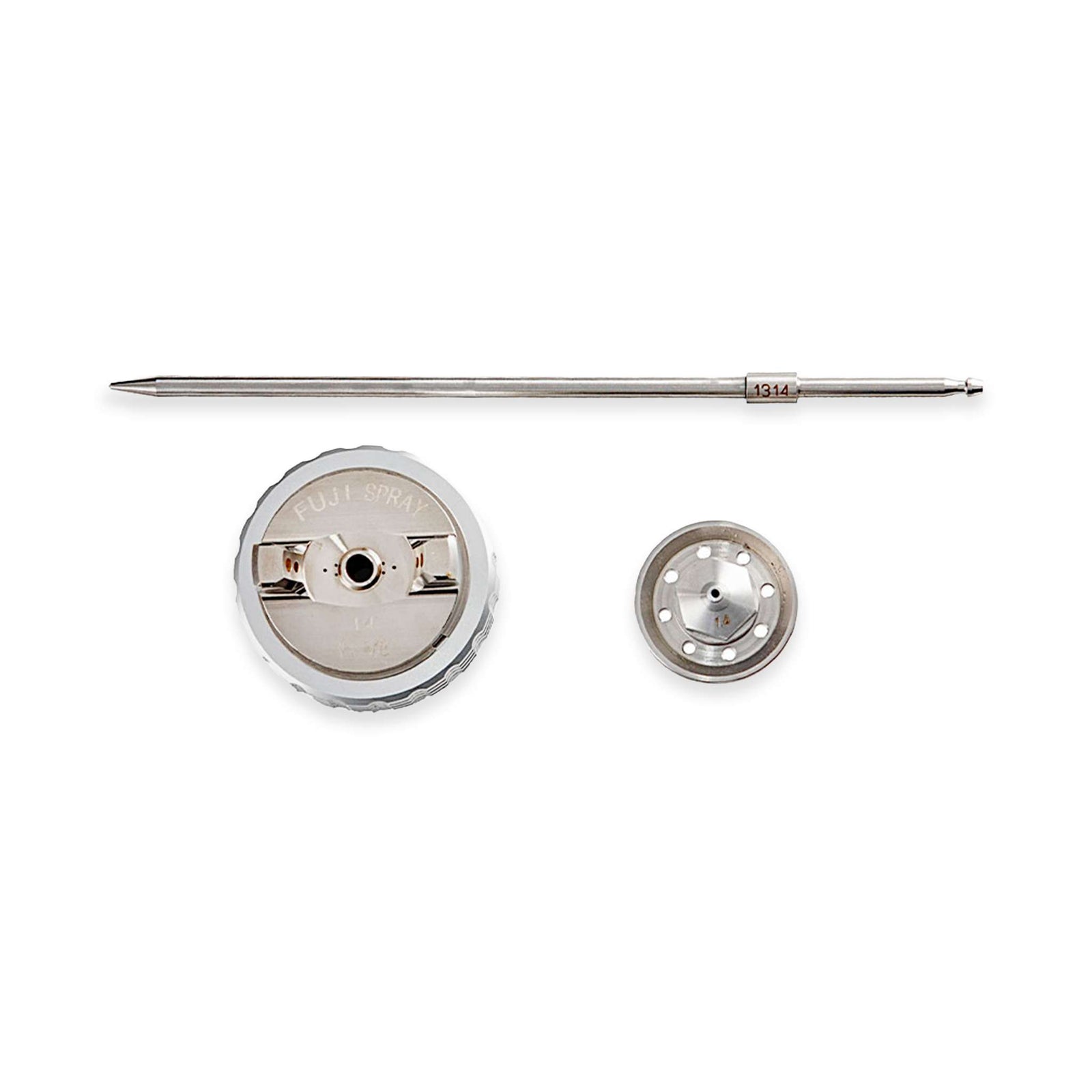 Fuji Spray MP-V8 and H-V8 air cap set: needle, fluid nozzle and air cap laid out on a plain background.