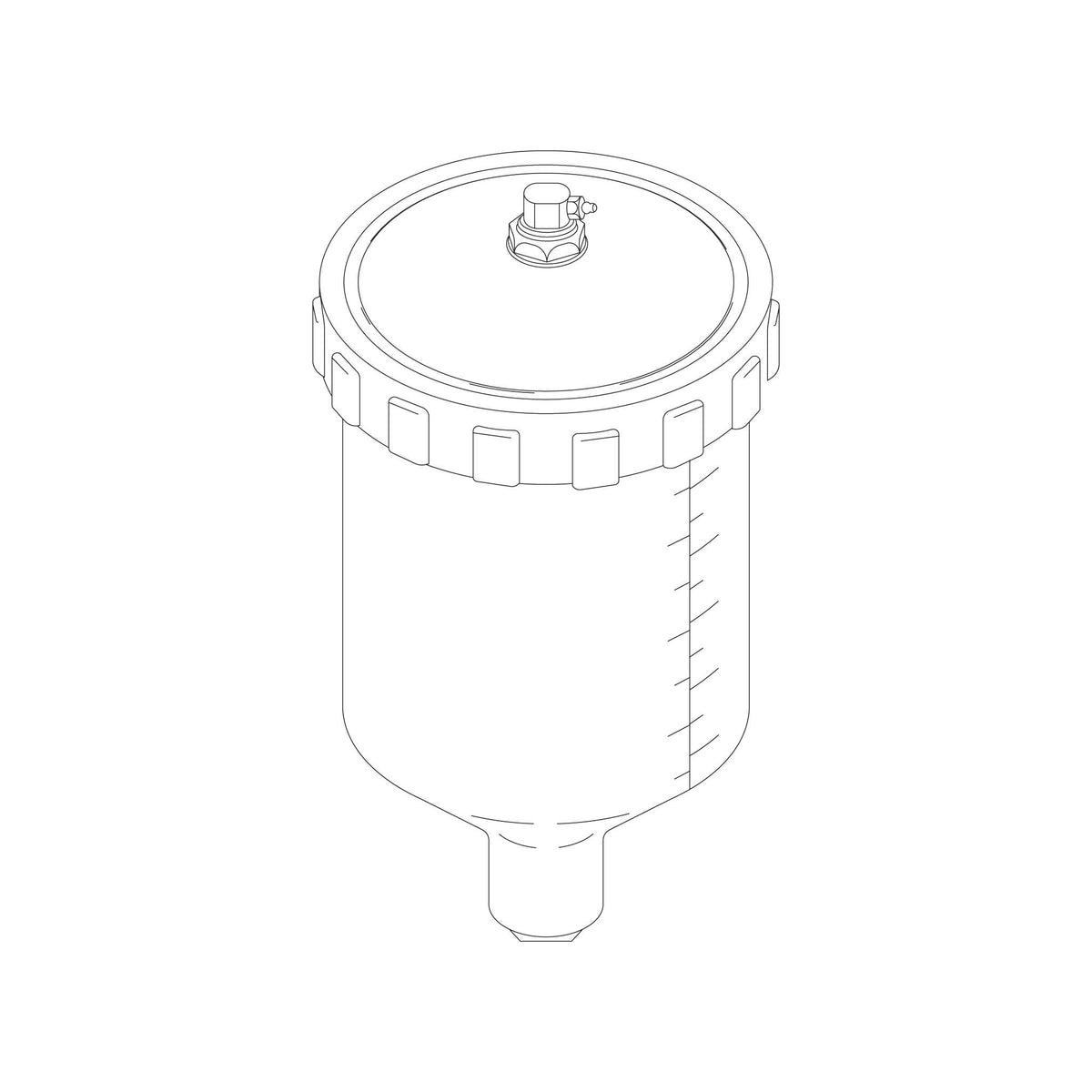 Line drawing of the Fuji Spray T75G 600cc nylon cup assembly with lid (9860).