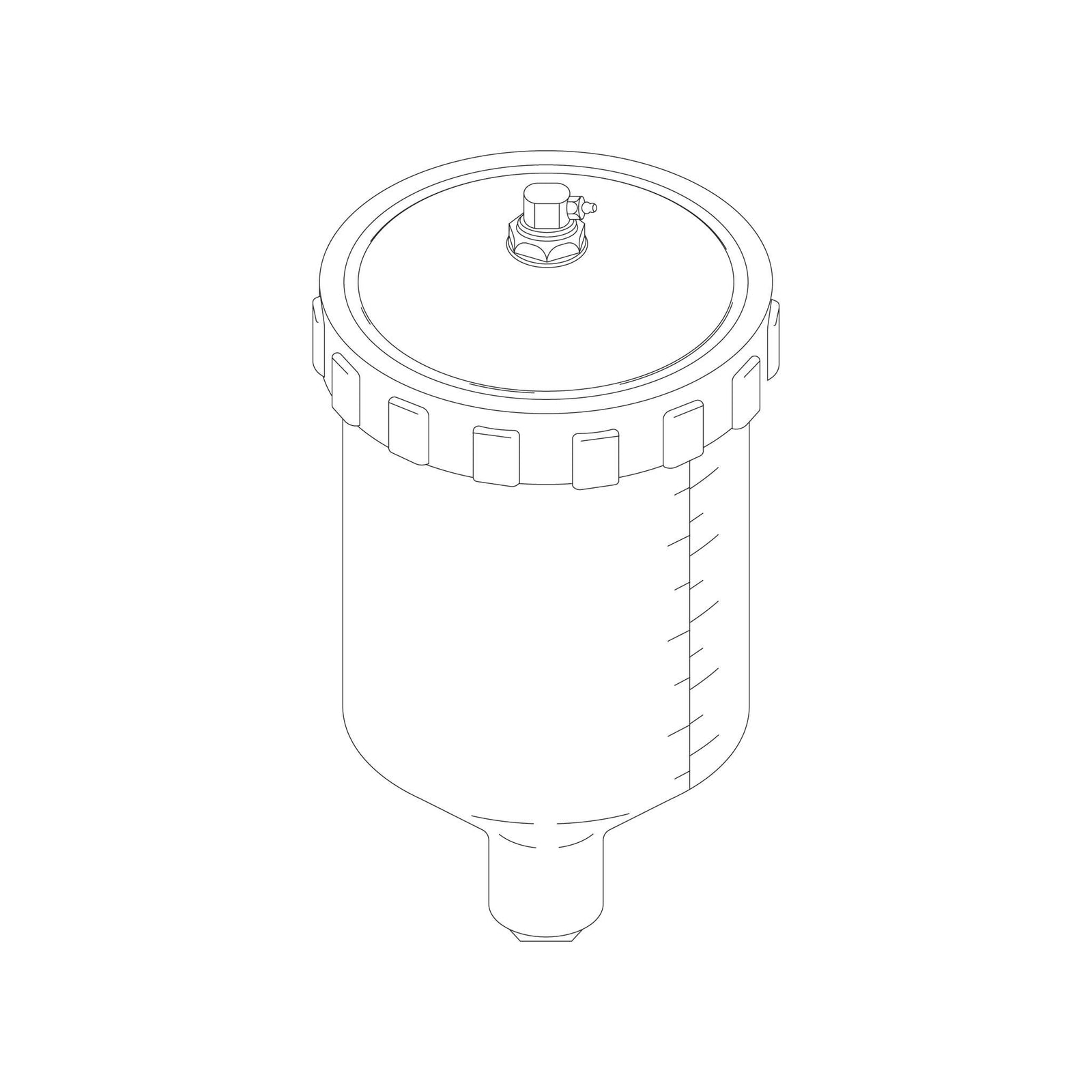 Line drawing of the Fuji Spray T75G 600cc nylon cup assembly with lid (9860).