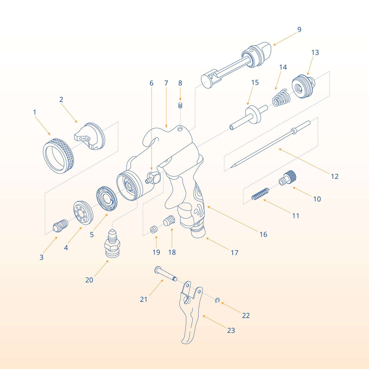 Fuji Spray M-Model spray gun parts diagram.