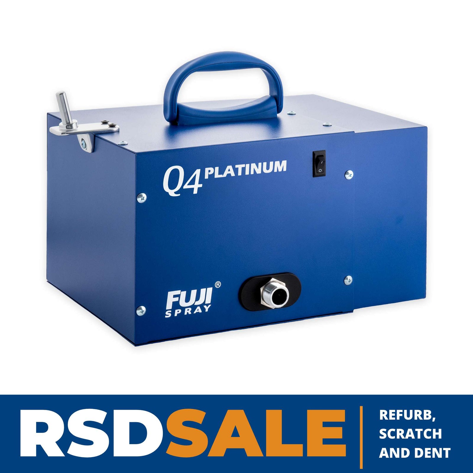 Fuji Spray Q4 Platinum HVLP turbine, refurbished, with an RSD Sale banner reading “refurb, scratch and dent”.